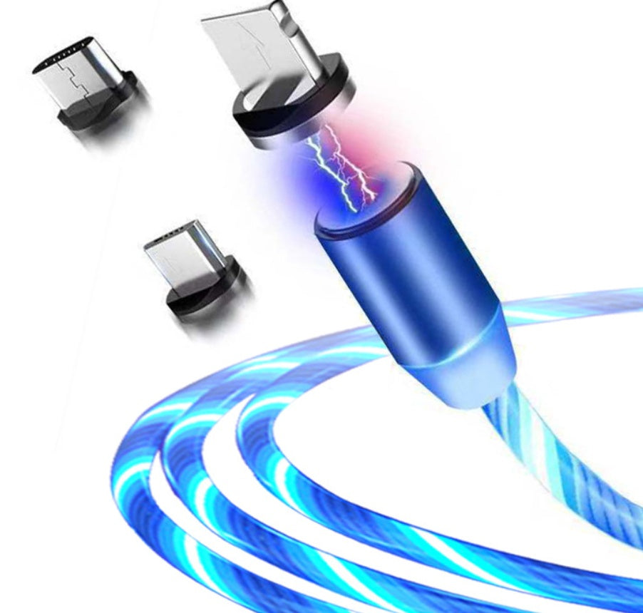 Magnetic LED Flowing Light Charging Cable – For iPhone, Android & Type-C