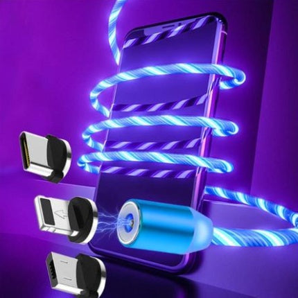 Magnetic LED Flowing Light Charging Cable – For iPhone, Android & Type-C