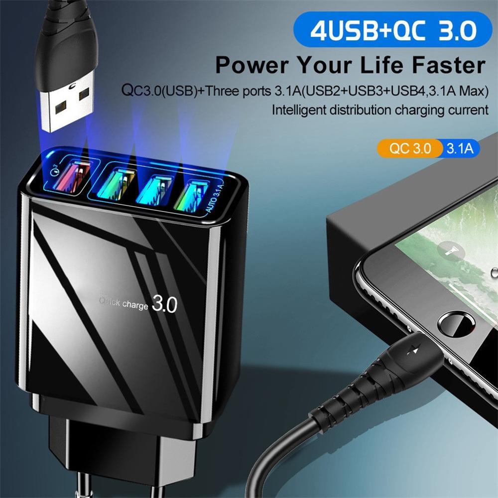 4-Port USB Wall Charger 3A – Illuminated Fast Charging Adapter