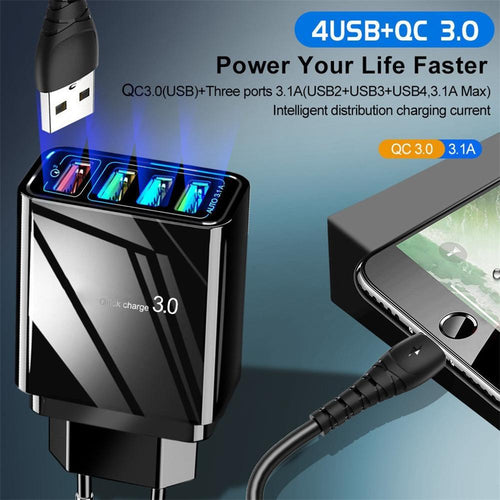 4-Port USB Wall Charger 3A – Illuminated Fast Charging Adapter