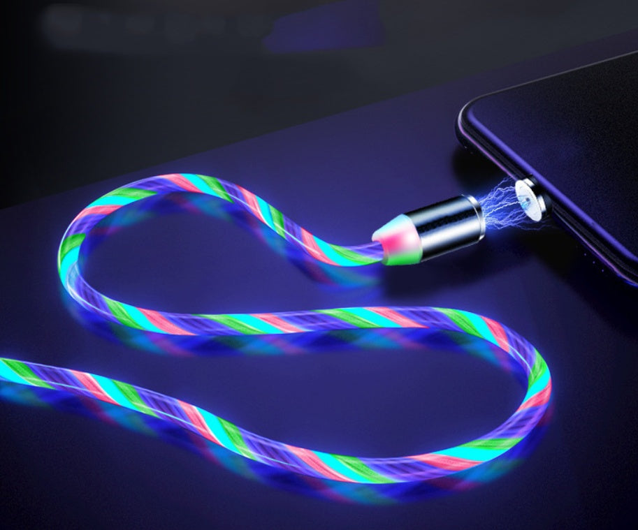 Magnetic LED Flowing Light Charging Cable – For iPhone, Android & Type-C