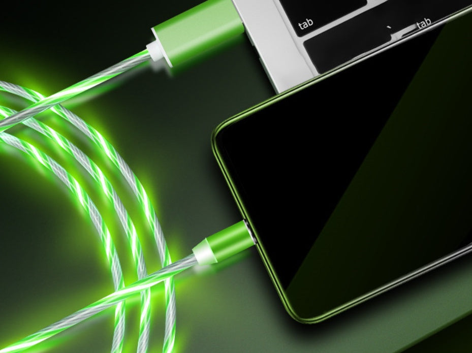 Magnetic LED Flowing Light Charging Cable – For iPhone, Android & Type-C