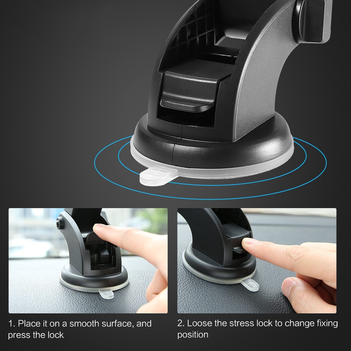 Telescopic Long Arm Car Phone Holder – Dashboard Suction Mount