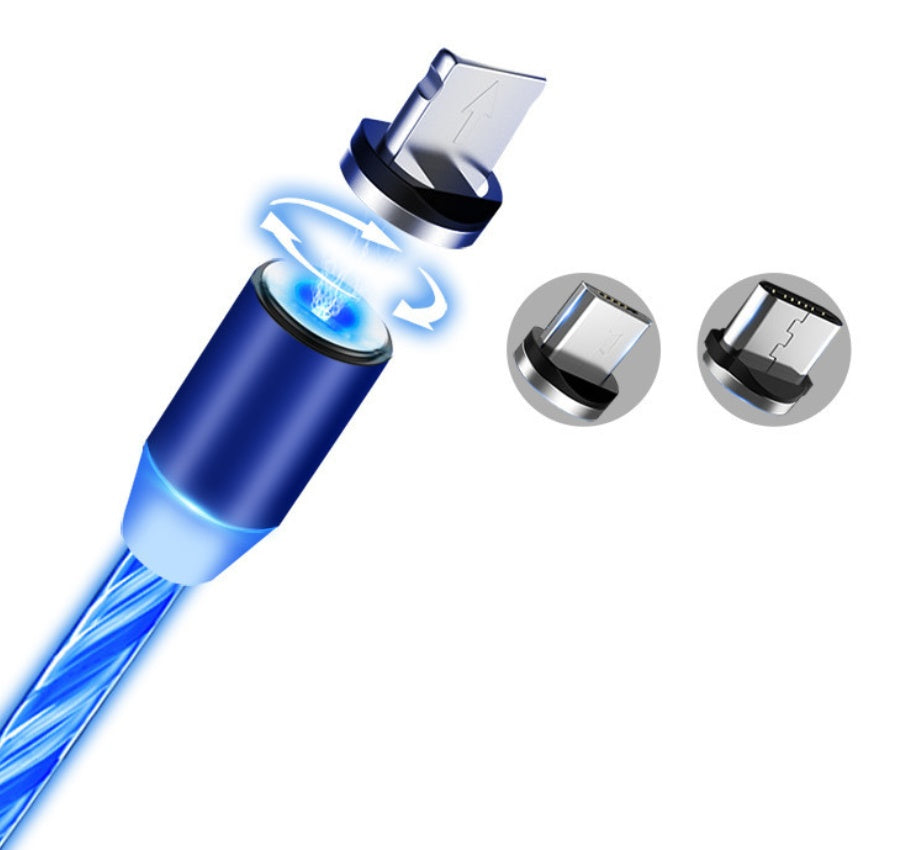 Magnetic LED Flowing Light Charging Cable – For iPhone, Android & Type-C
