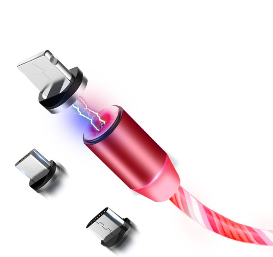 Magnetic LED Flowing Light Charging Cable – For iPhone, Android & Type-C