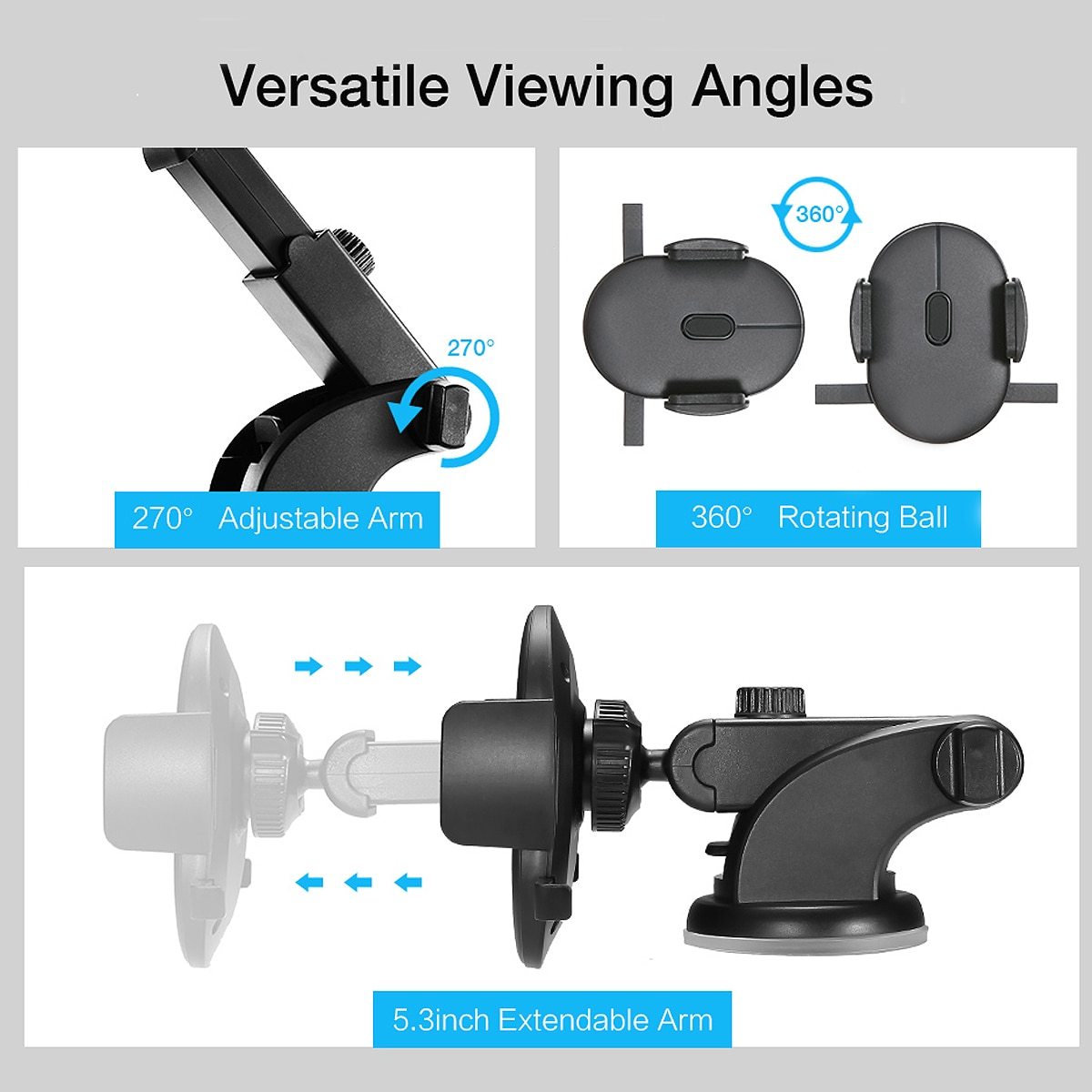 Telescopic Long Arm Car Phone Holder – Dashboard Suction Mount