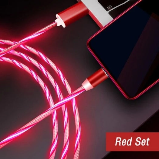 Magnetic LED Flowing Light Charging Cable – For iPhone, Android & Type-C