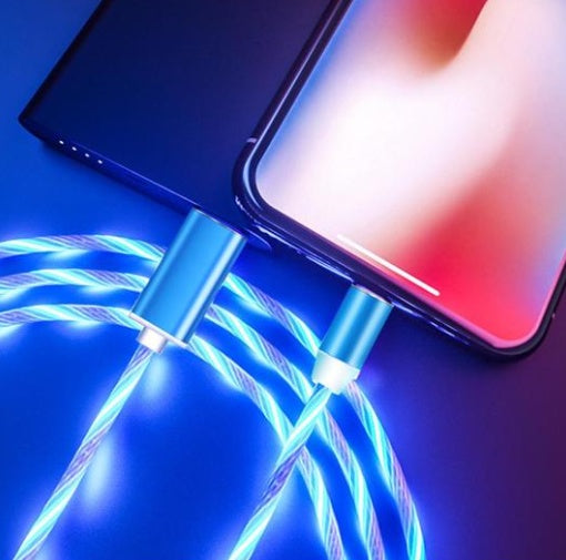 Magnetic LED Flowing Light Charging Cable – For iPhone, Android & Type-C