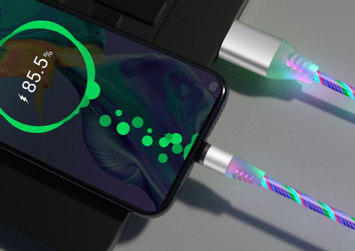 Magnetic LED Flowing Light Charging Cable – For iPhone, Android & Type-C