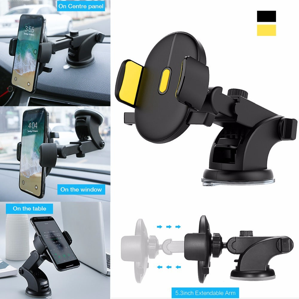 Telescopic Long Arm Car Phone Holder – Dashboard Suction Mount
